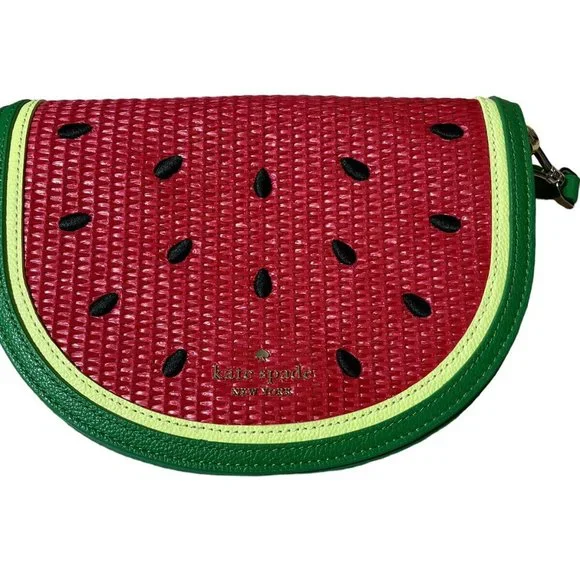kate spade What A MelonLuna Crescent Straw Crossbody Watermelon Novelty NWT